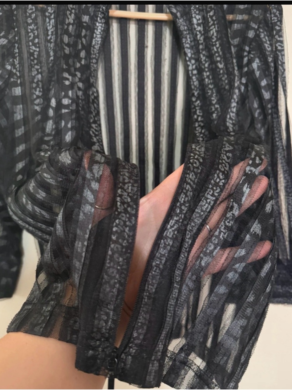 chico's travelers mesh top in black/gray